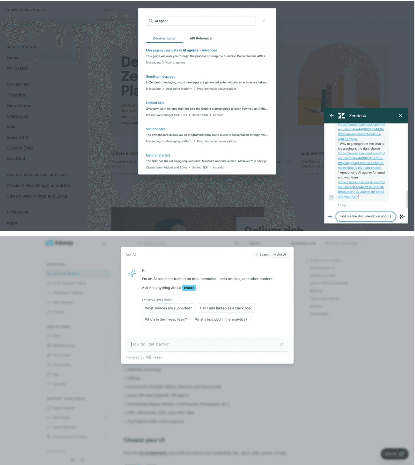 Inkeep vs Zendesk UI Comparison
