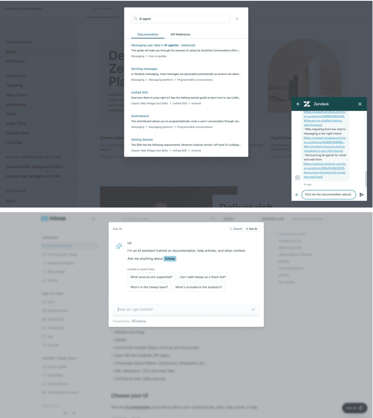Inkeep vs Zendesk UI Comparison