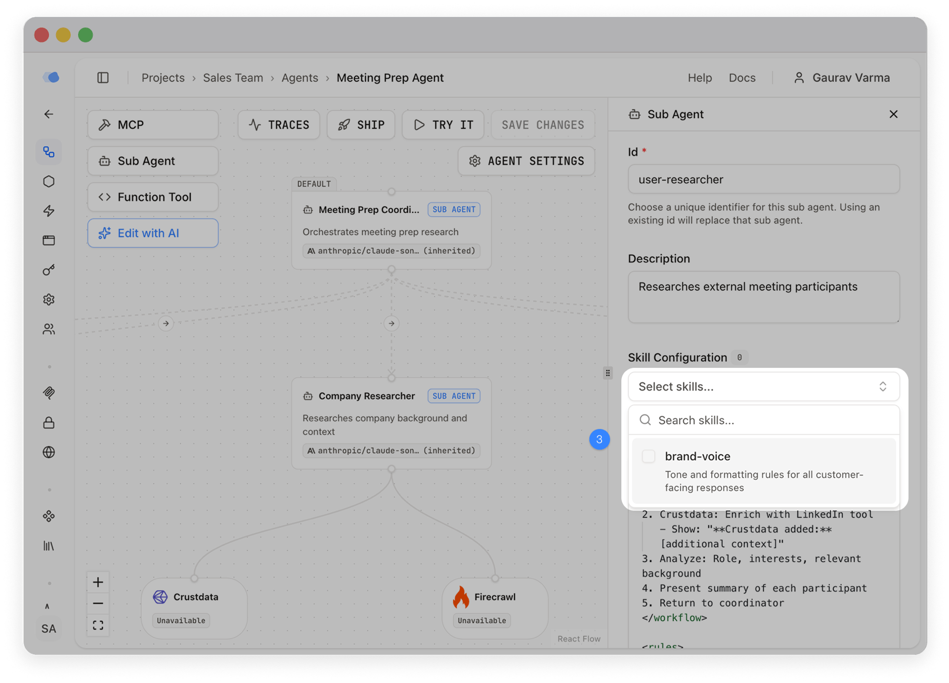 Attaching a skill to a sub-agent